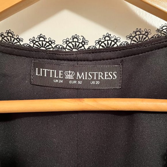 Little Mistress Plus Wrapover Pencil Dress With Embroidered Sleeve Detail - Picture 4 of 8